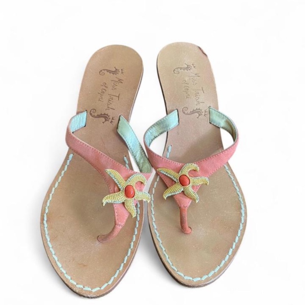 Vintage Miss Trish Women's Pink Leather sandals with Star detail